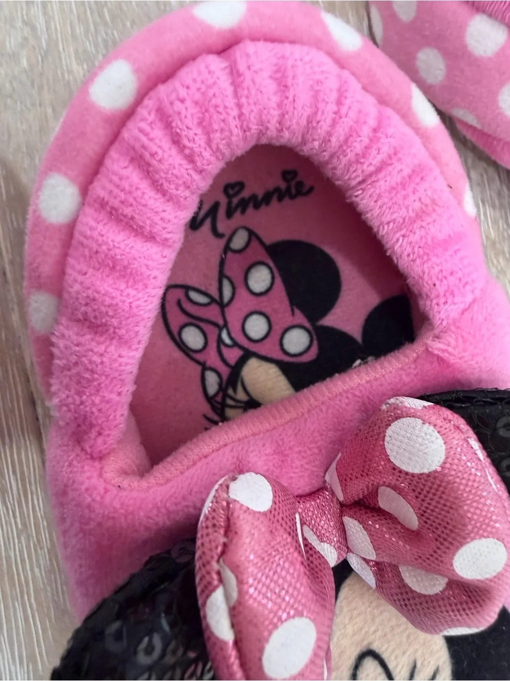Disney Pink Minnie Mouse Plush Slip-On Slippers with Polka Dot Bow